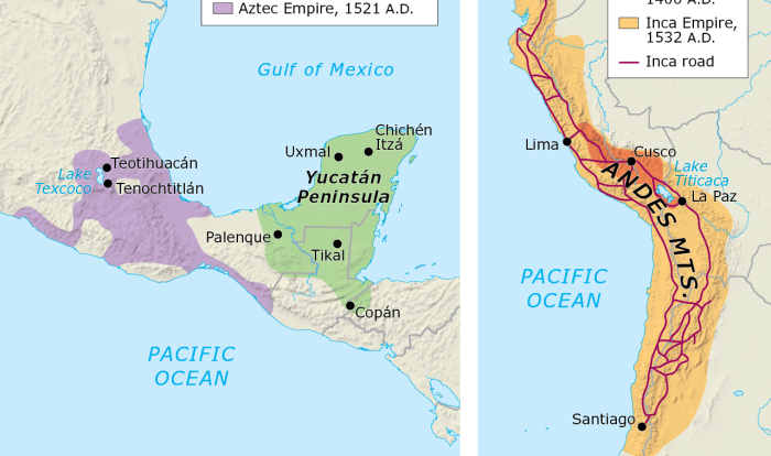 Mayan inca and aztec map