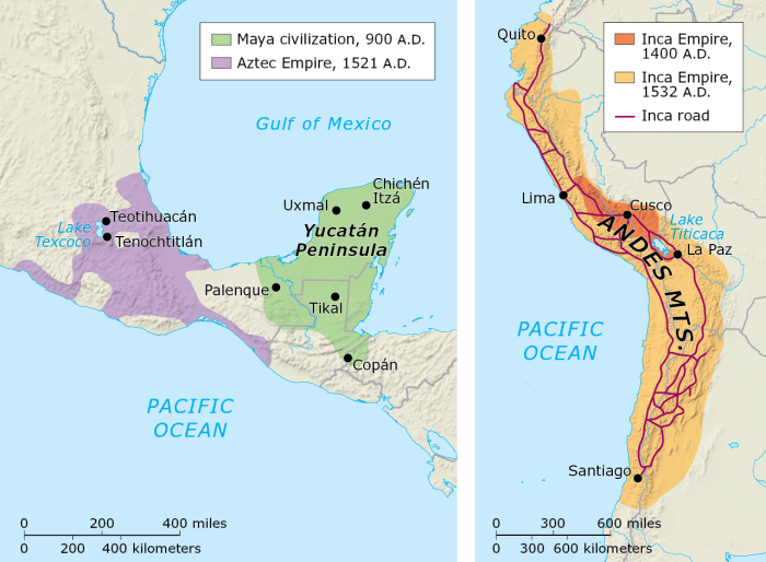 Mayan inca and aztec map