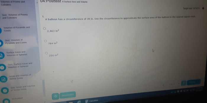 Areas and volumes of similar solids quiz