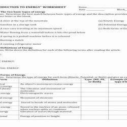 Introduction to energy worksheet answers