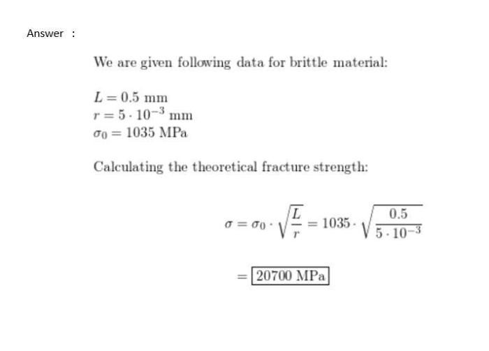 Estimate the theoretical fracture strength of a brittle material
